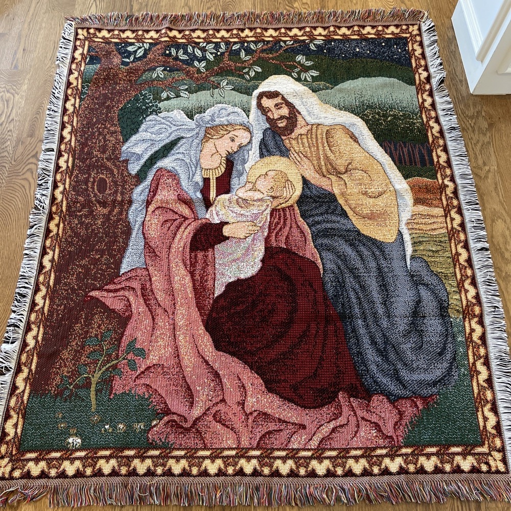 Vintage Nativity Wall Tapestry/Throw Blanket Baby Jesus Mary Joseph Holy Family